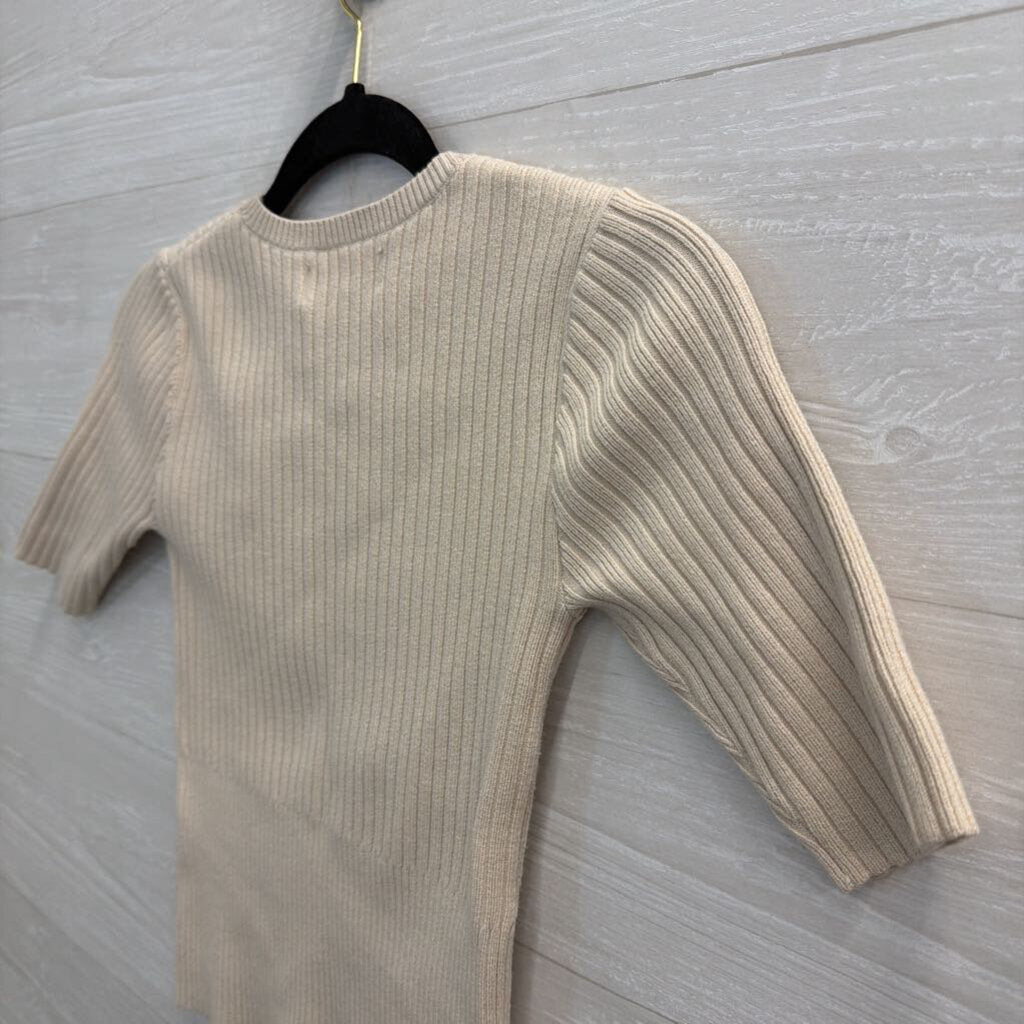 Bailey 44 Beige Ribbed Cropped Short Sleeve Top Extra Small