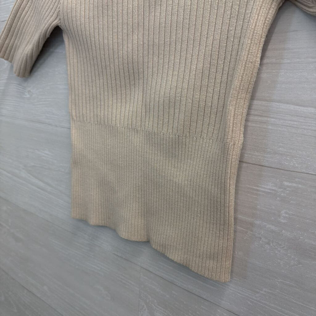 Bailey 44 Beige Ribbed Cropped Short Sleeve Top Extra Small