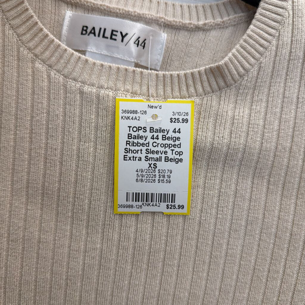 Bailey 44 Beige Ribbed Cropped Short Sleeve Top Extra Small