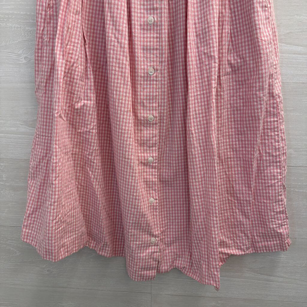 Vintage Karen Scott Pink/ White Gingham Print Button Front Midi Skirt Small