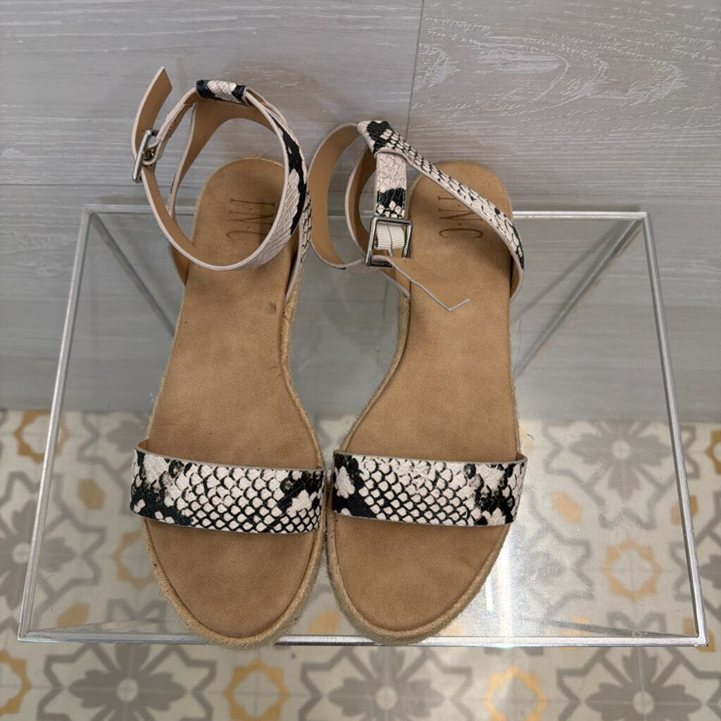 INC Black/ White Snakeskin Straps Espadrille Platform Sandals 8