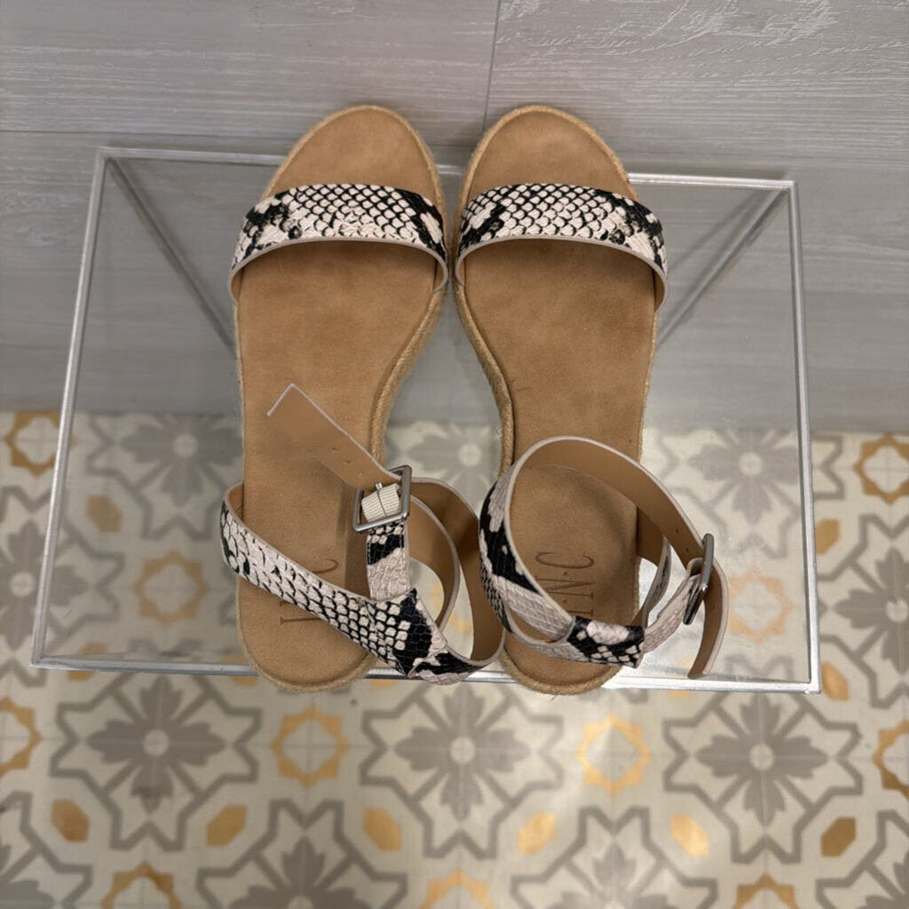 INC Black/ White Snakeskin Straps Espadrille Platform Sandals 8