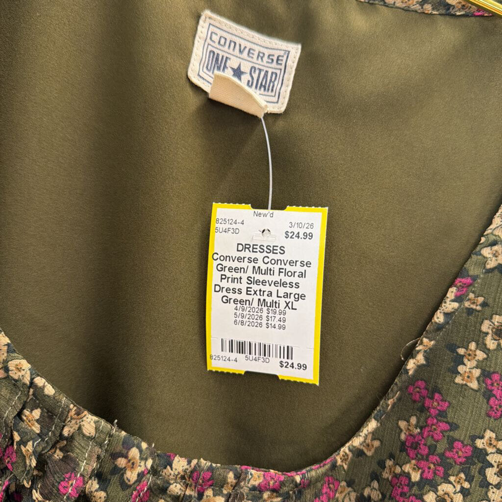 Converse Green/ Multi Floral Print Sleeveless Dress Extra Large