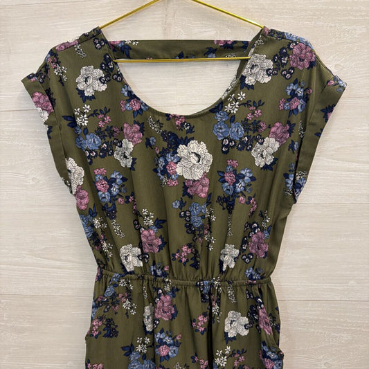 Hippie Rose Green/ Multi Floral Print Short Sleeve Dress Medium