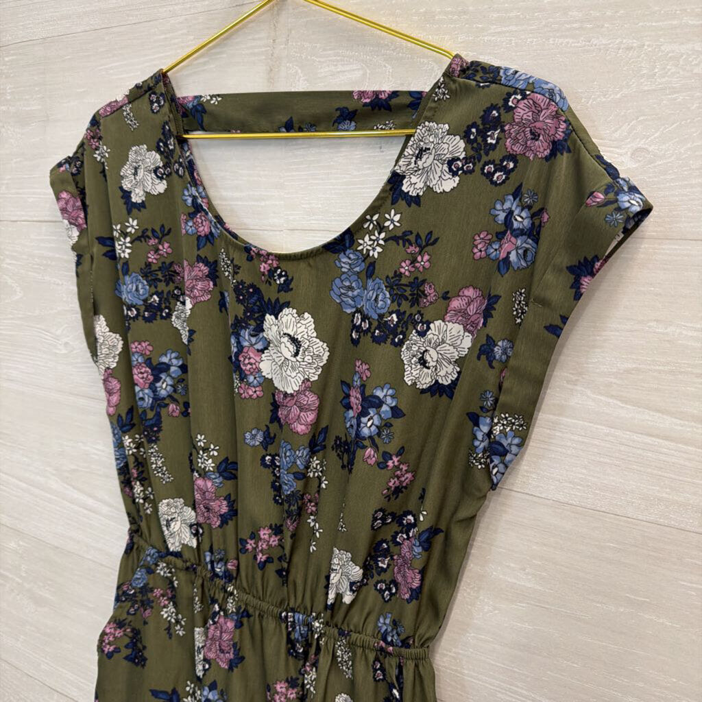 Hippie Rose Green/ Multi Floral Print Short Sleeve Dress Medium