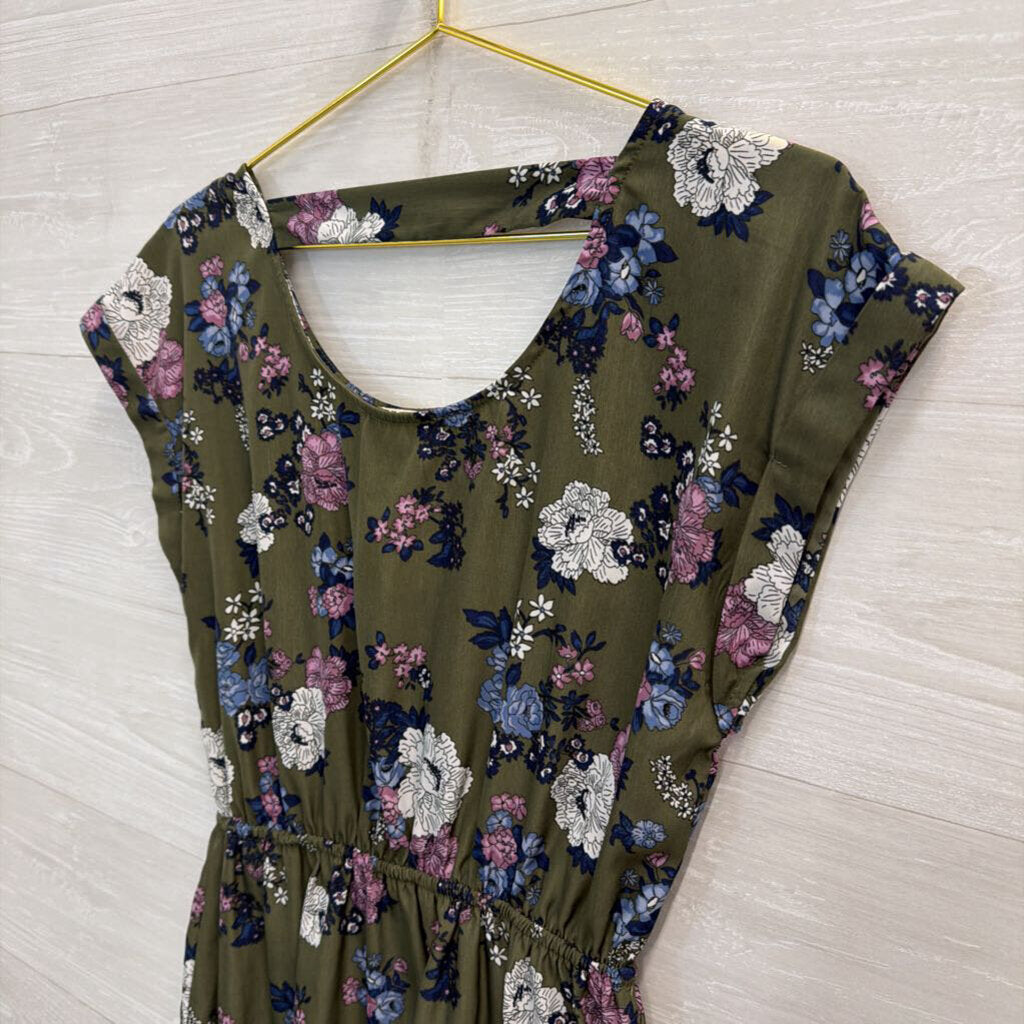Hippie Rose Green/ Multi Floral Print Short Sleeve Dress Medium