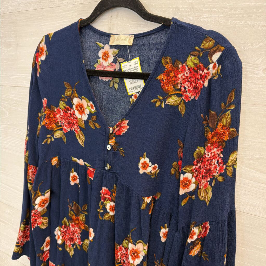Altar'd State Blue/ Multi Floral Print Long Sleeve Tunic Top Large