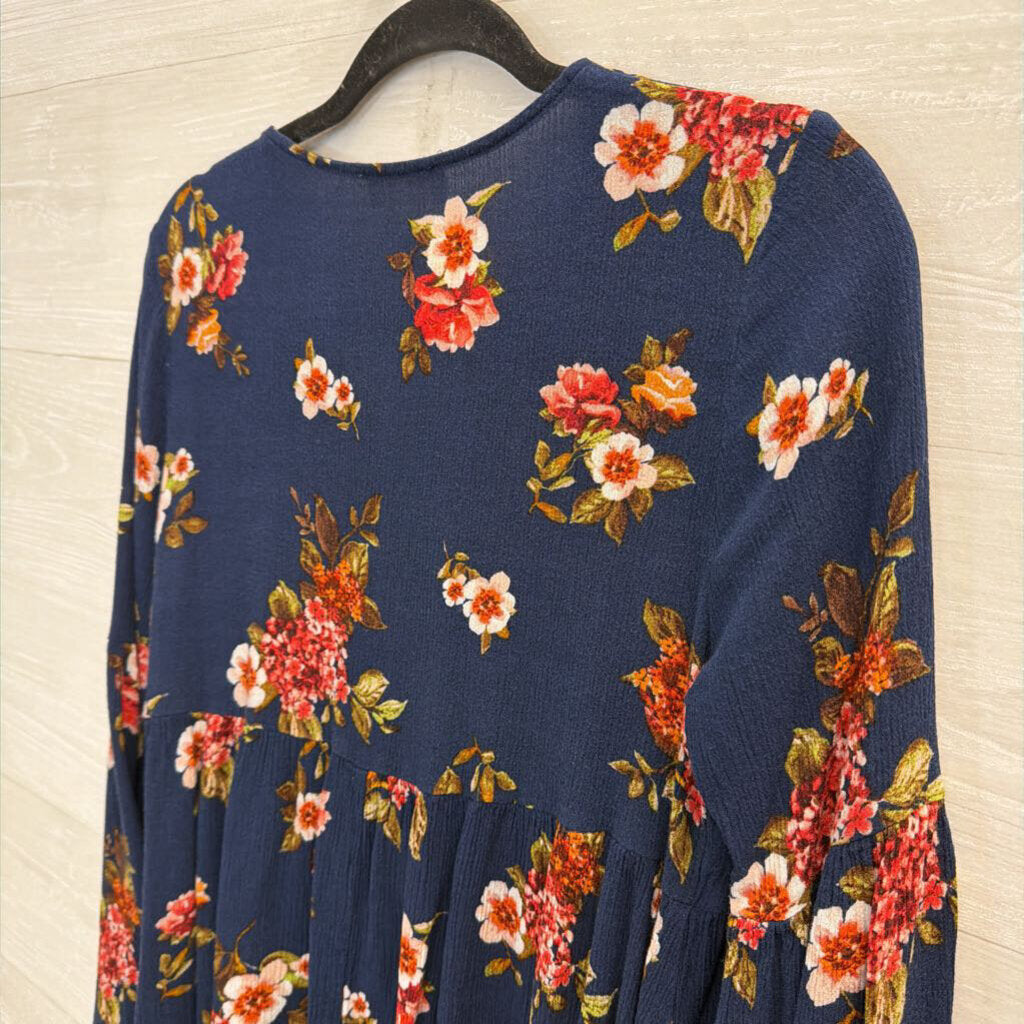 Altar'd State Blue/ Multi Floral Print Long Sleeve Tunic Top Large