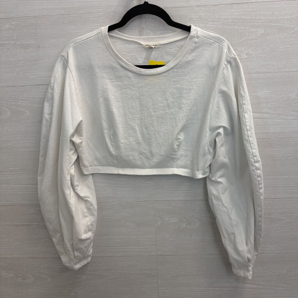 Silence and Noise White Cropped Long Puff Sleeve Top Extra Small
