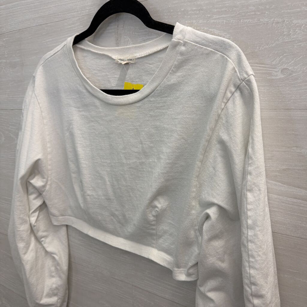 Silence and Noise White Cropped Long Puff Sleeve Top Extra Small