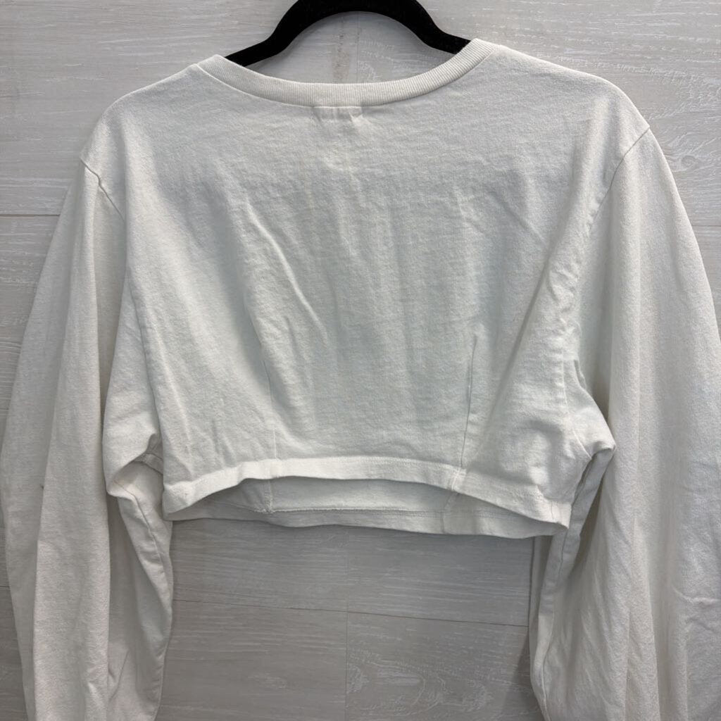Silence and Noise White Cropped Long Puff Sleeve Top Extra Small