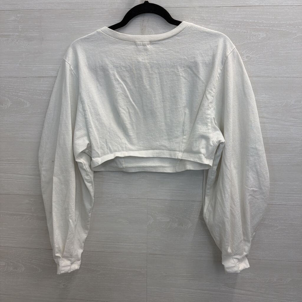 Silence and Noise White Cropped Long Puff Sleeve Top Extra Small