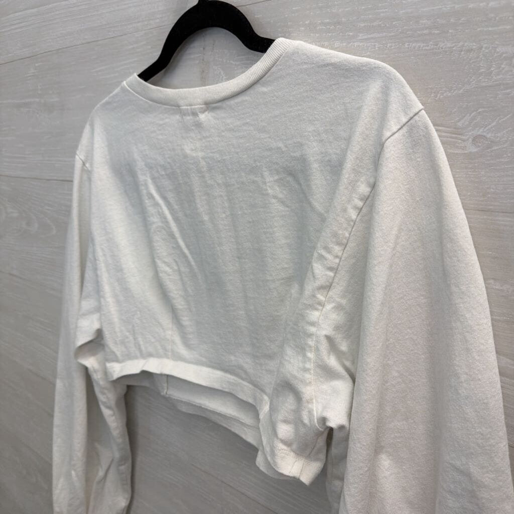 Silence and Noise White Cropped Long Puff Sleeve Top Extra Small