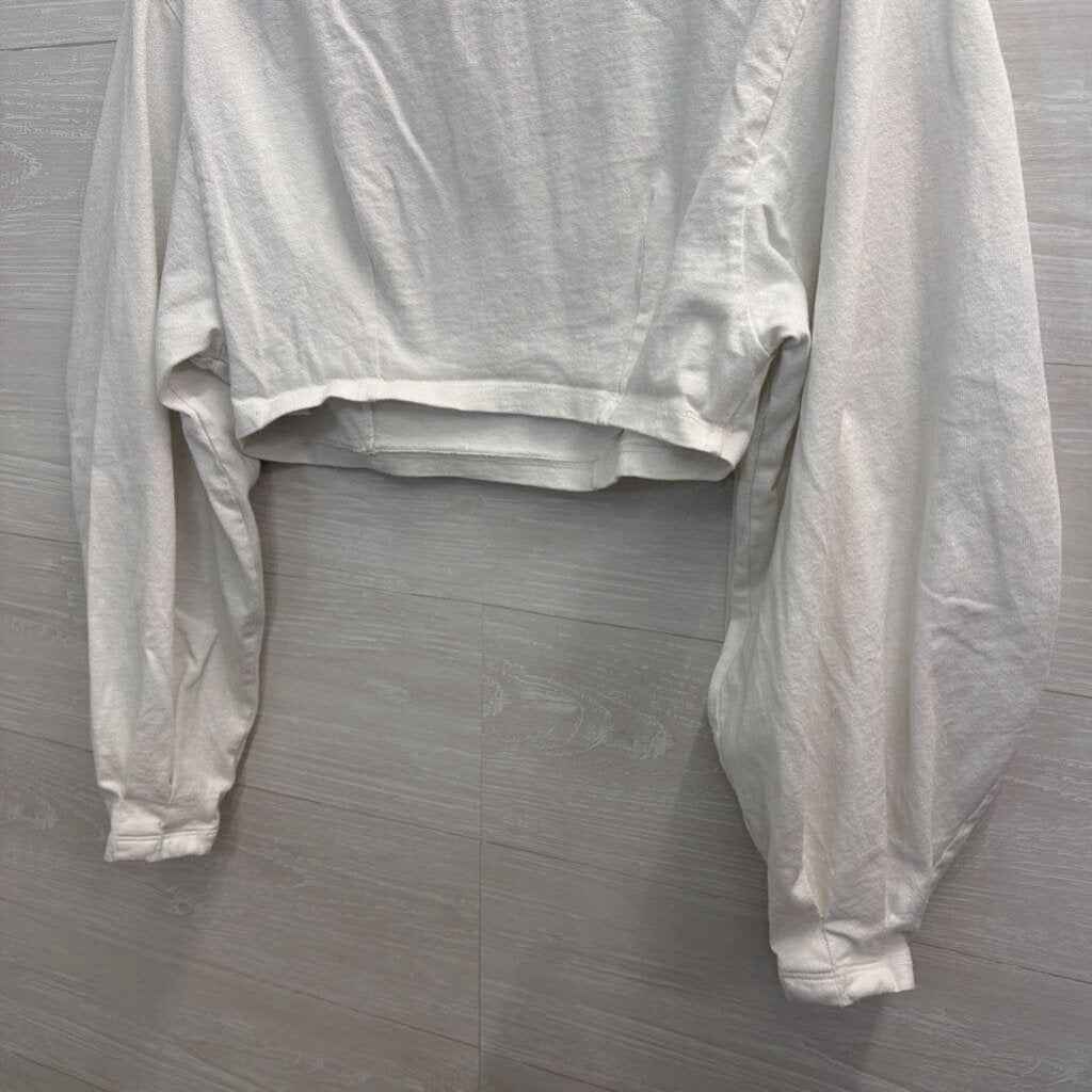 Silence and Noise White Cropped Long Puff Sleeve Top Extra Small