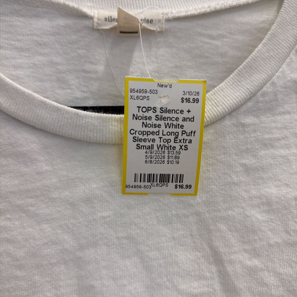 Silence and Noise White Cropped Long Puff Sleeve Top Extra Small