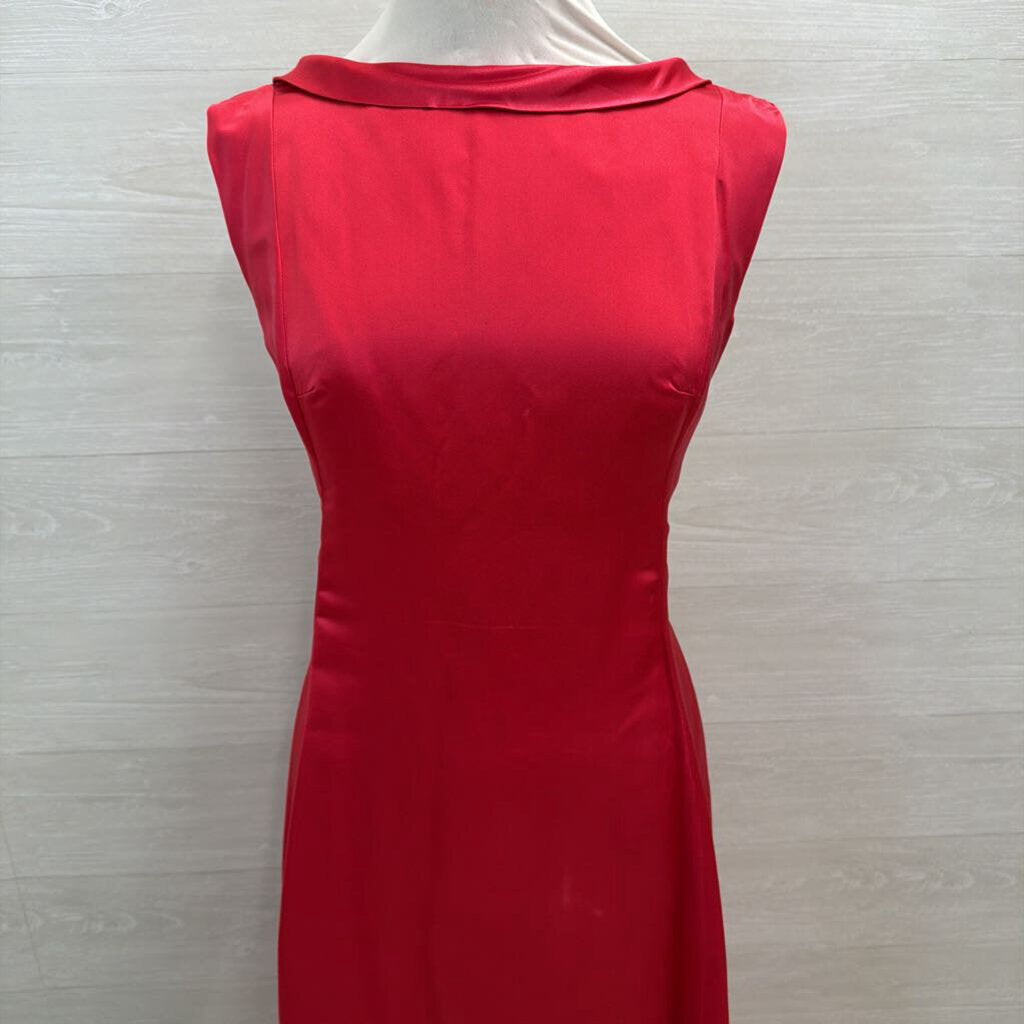 Vintage Hot Pink Silky High Neck Long Formal Dress Medium