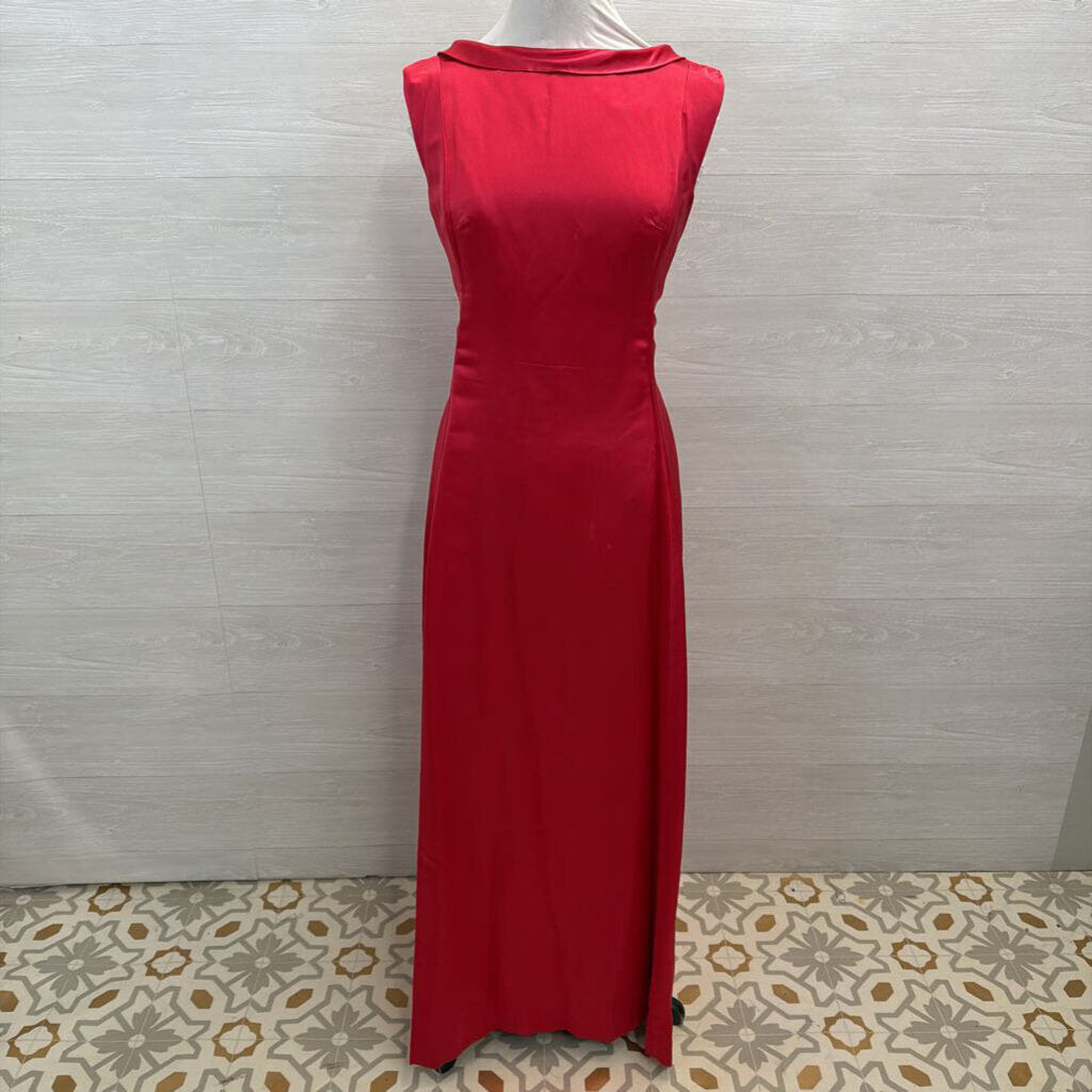Vintage Hot Pink Silky High Neck Long Formal Dress Medium