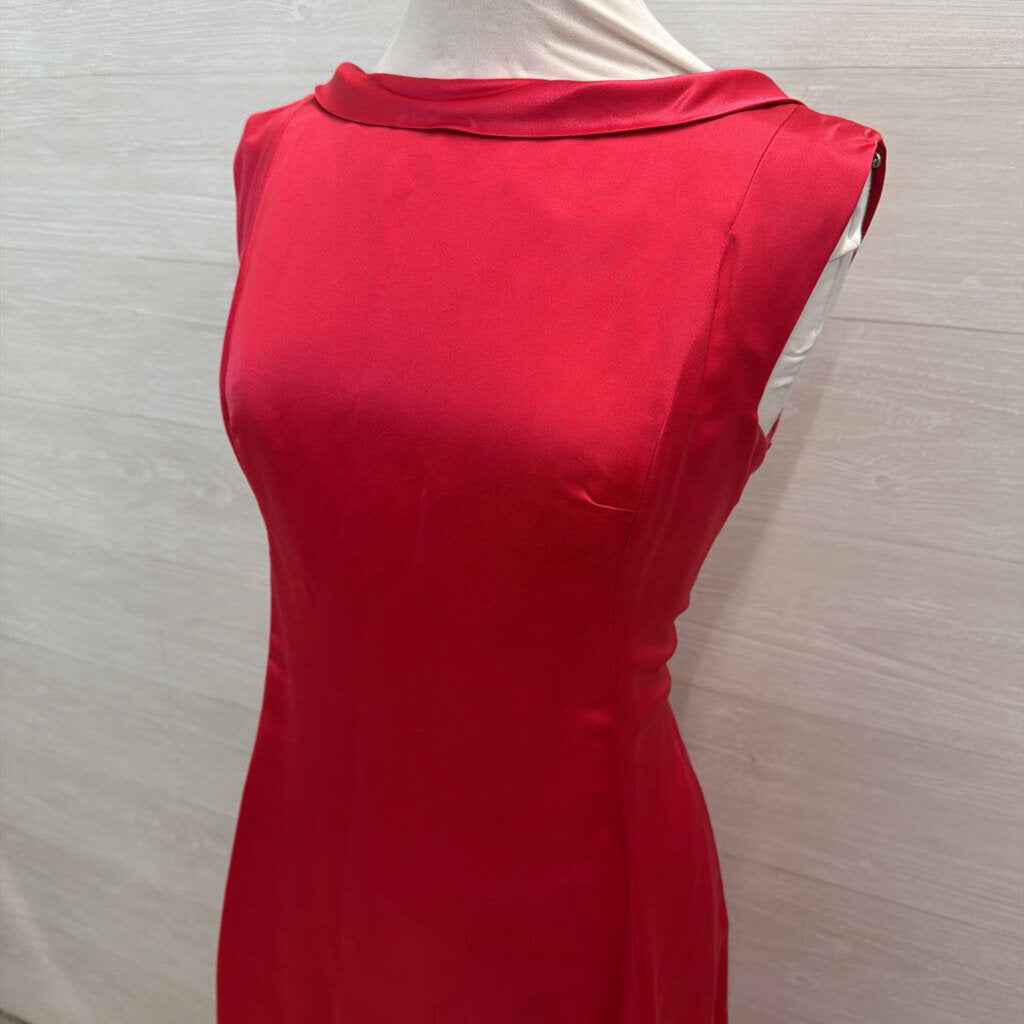 Vintage Hot Pink Silky High Neck Long Formal Dress Medium