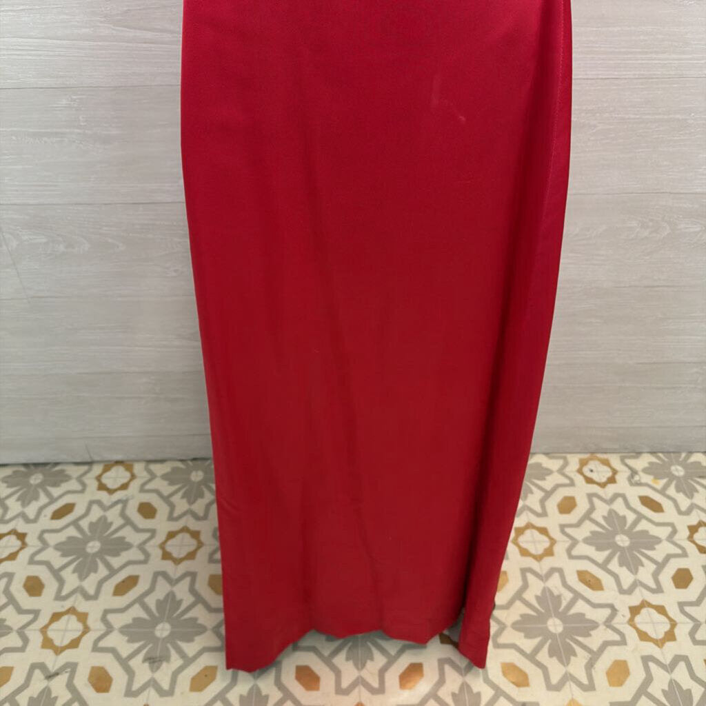 Vintage Hot Pink Silky High Neck Long Formal Dress Medium