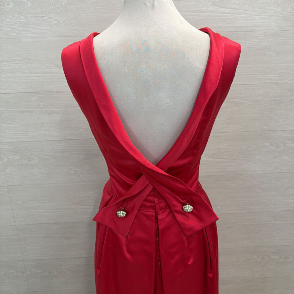 Vintage Hot Pink Silky High Neck Long Formal Dress Medium