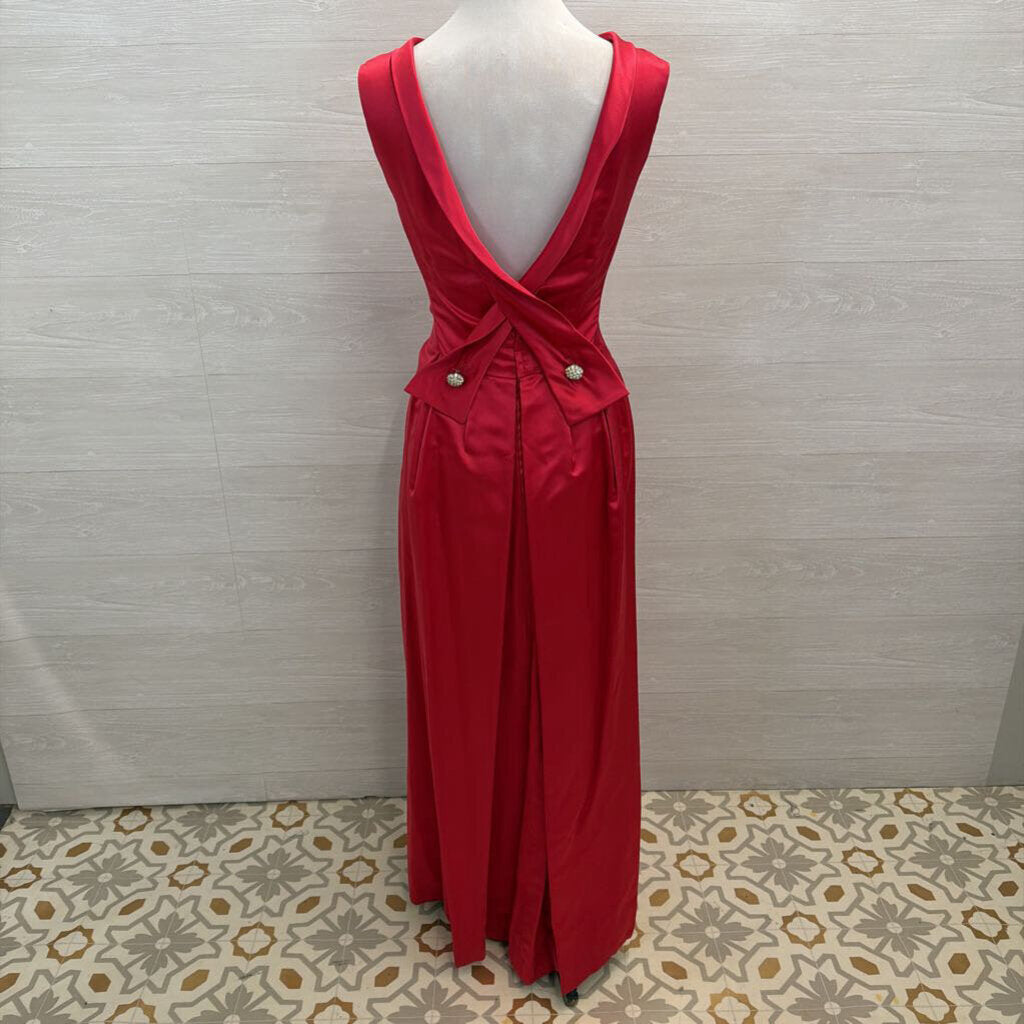 Vintage Hot Pink Silky High Neck Long Formal Dress Medium