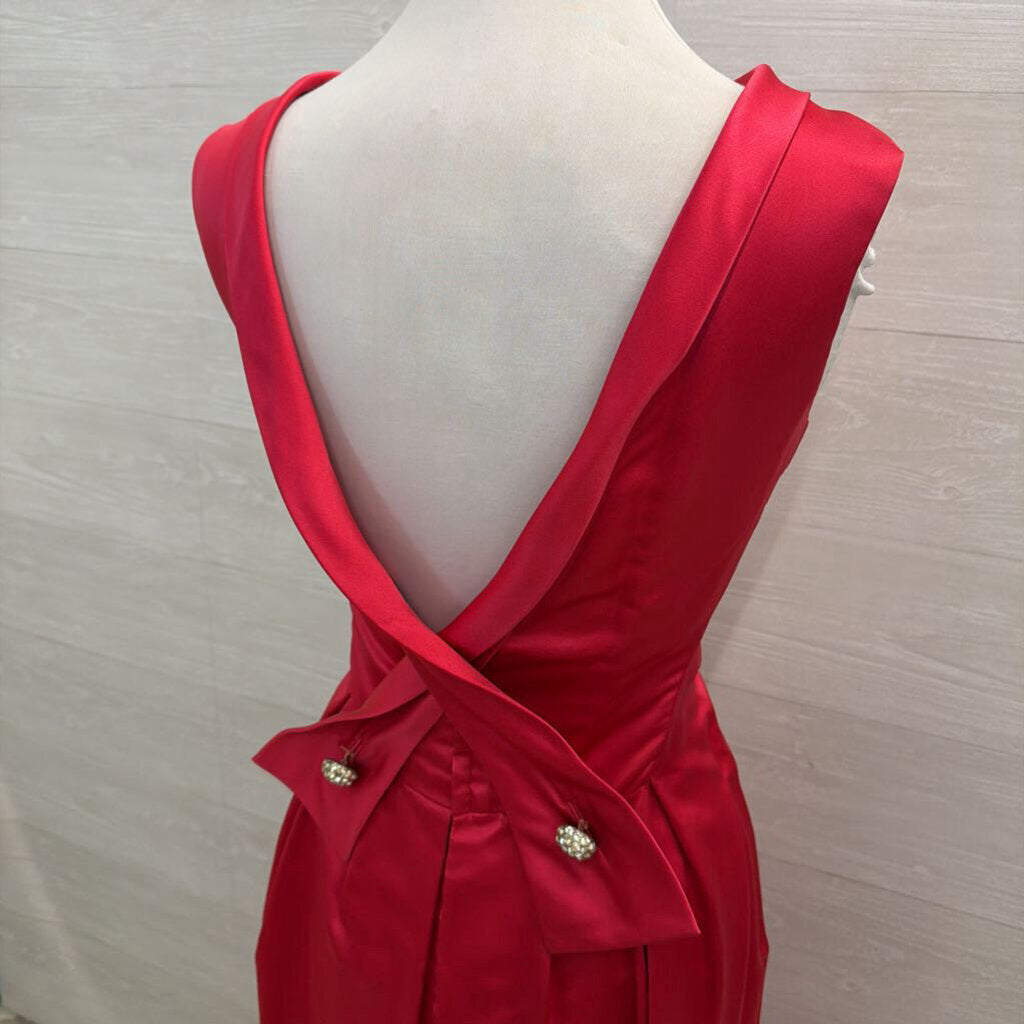 Vintage Hot Pink Silky High Neck Long Formal Dress Medium