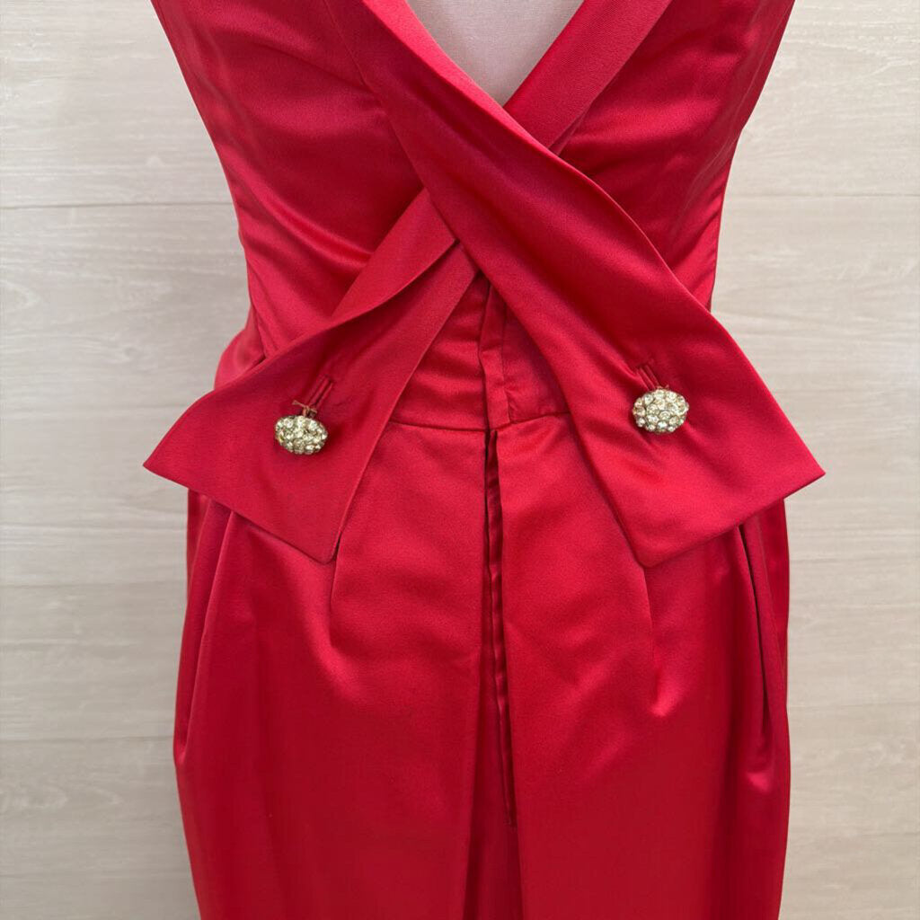 Vintage Hot Pink Silky High Neck Long Formal Dress Medium