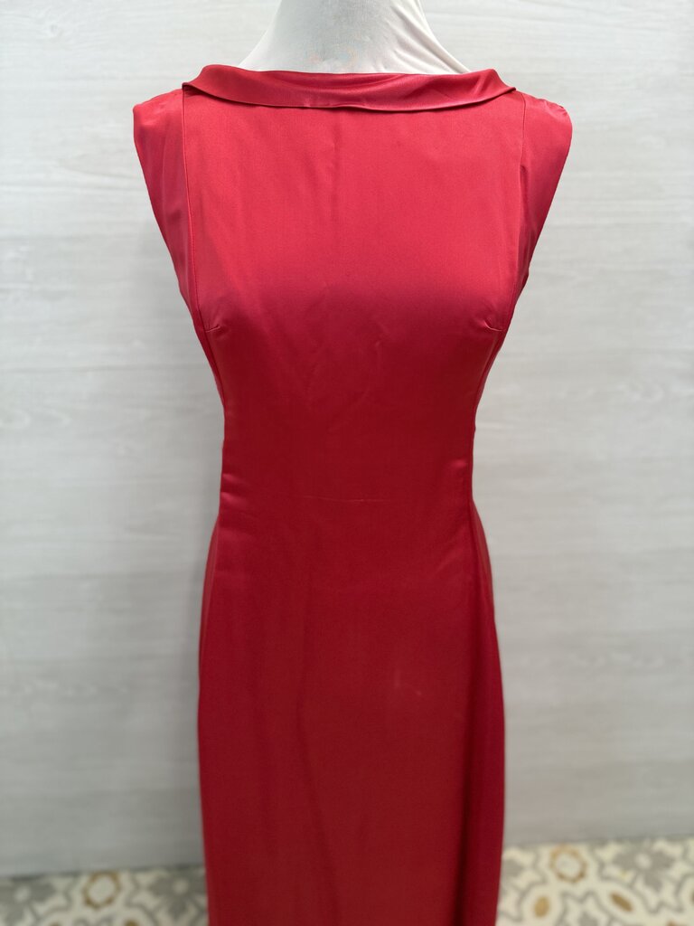 Vintage Hot Pink Silky High Neck Long Formal Dress Medium