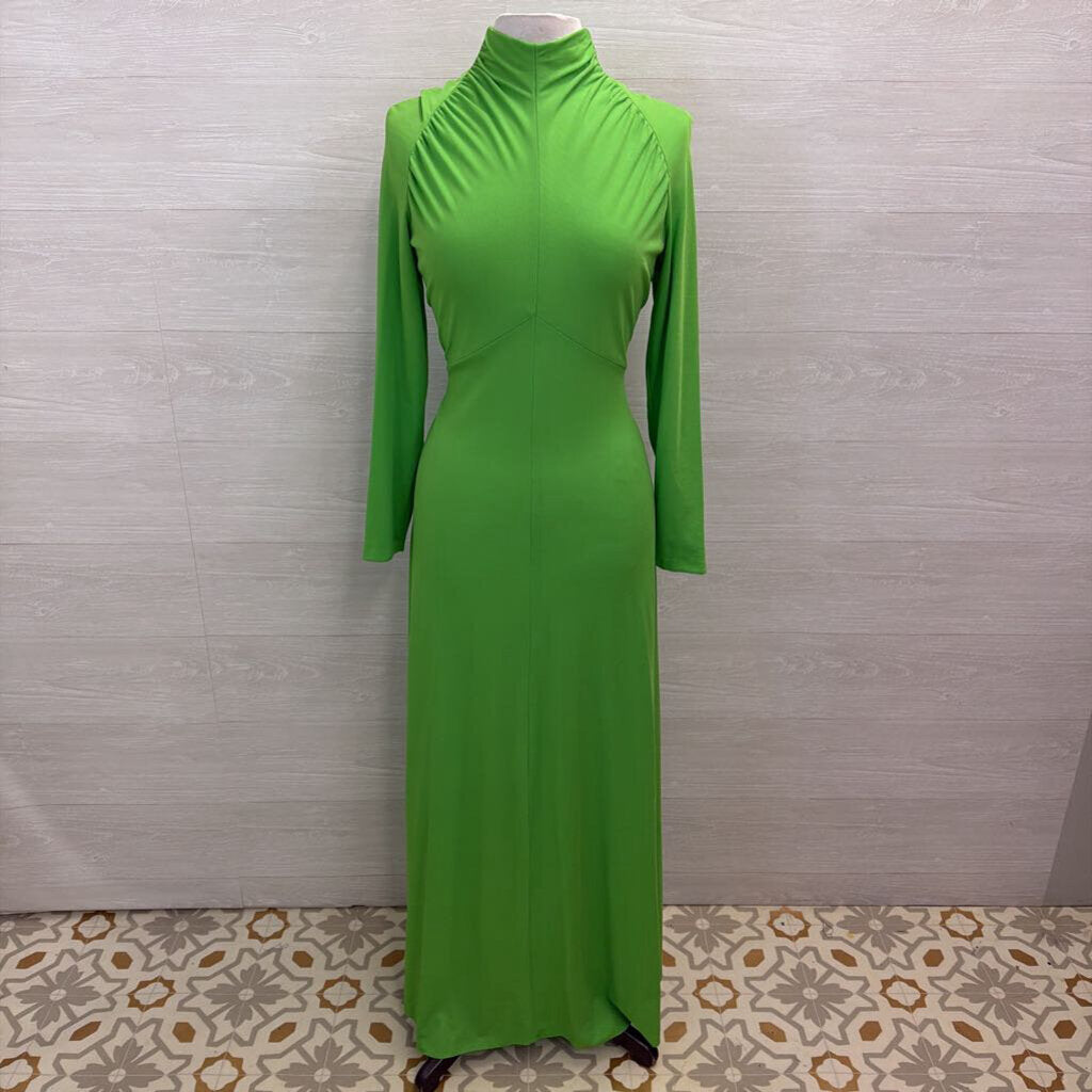 Vintage Green Long Sleeve High Neck Long Formal Dress Medium