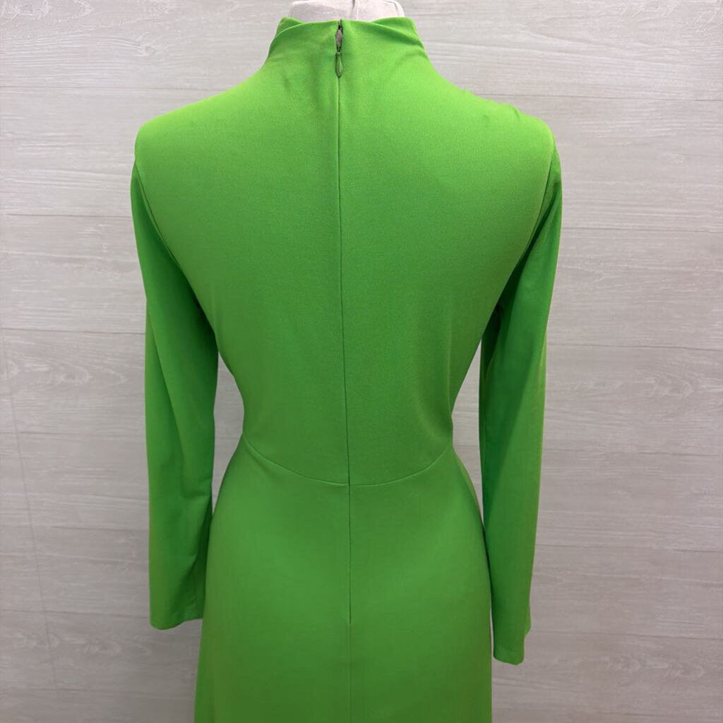 Vintage Green Long Sleeve High Neck Long Formal Dress Medium