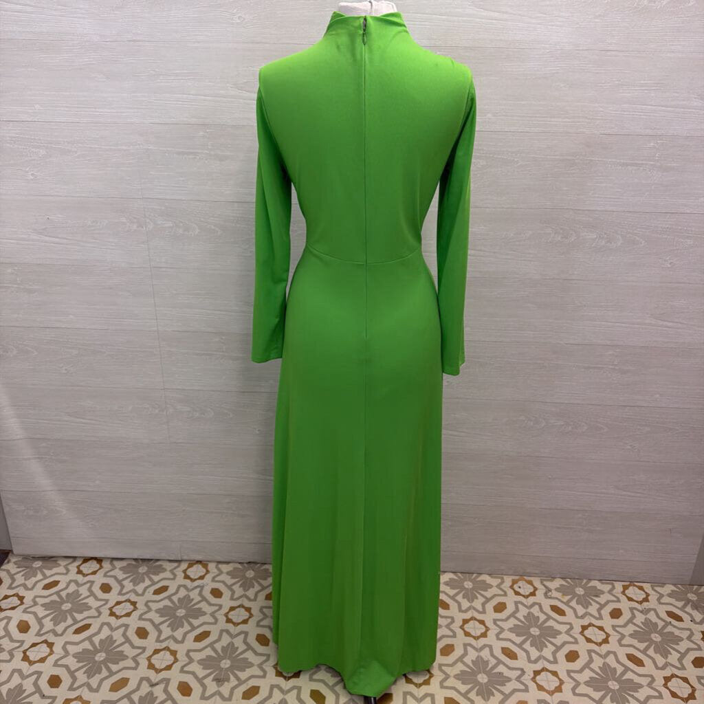 Vintage Green Long Sleeve High Neck Long Formal Dress Medium