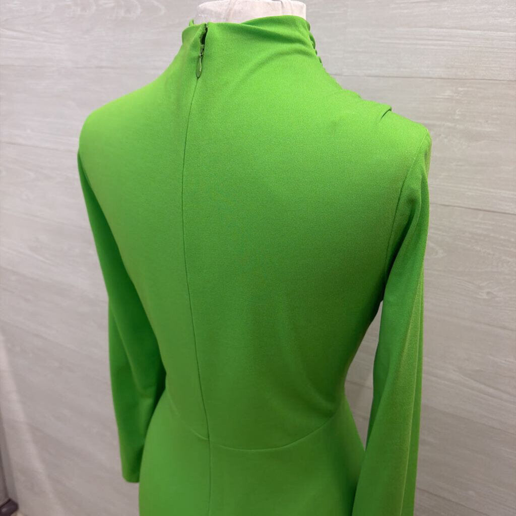 Vintage Green Long Sleeve High Neck Long Formal Dress Medium