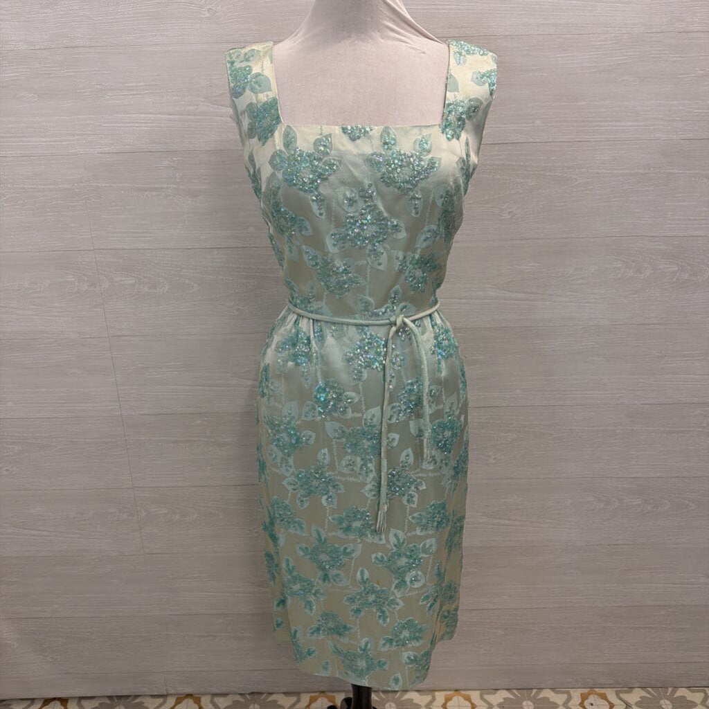 Vintage Blue Beaded Lace Short Formal Dress Small