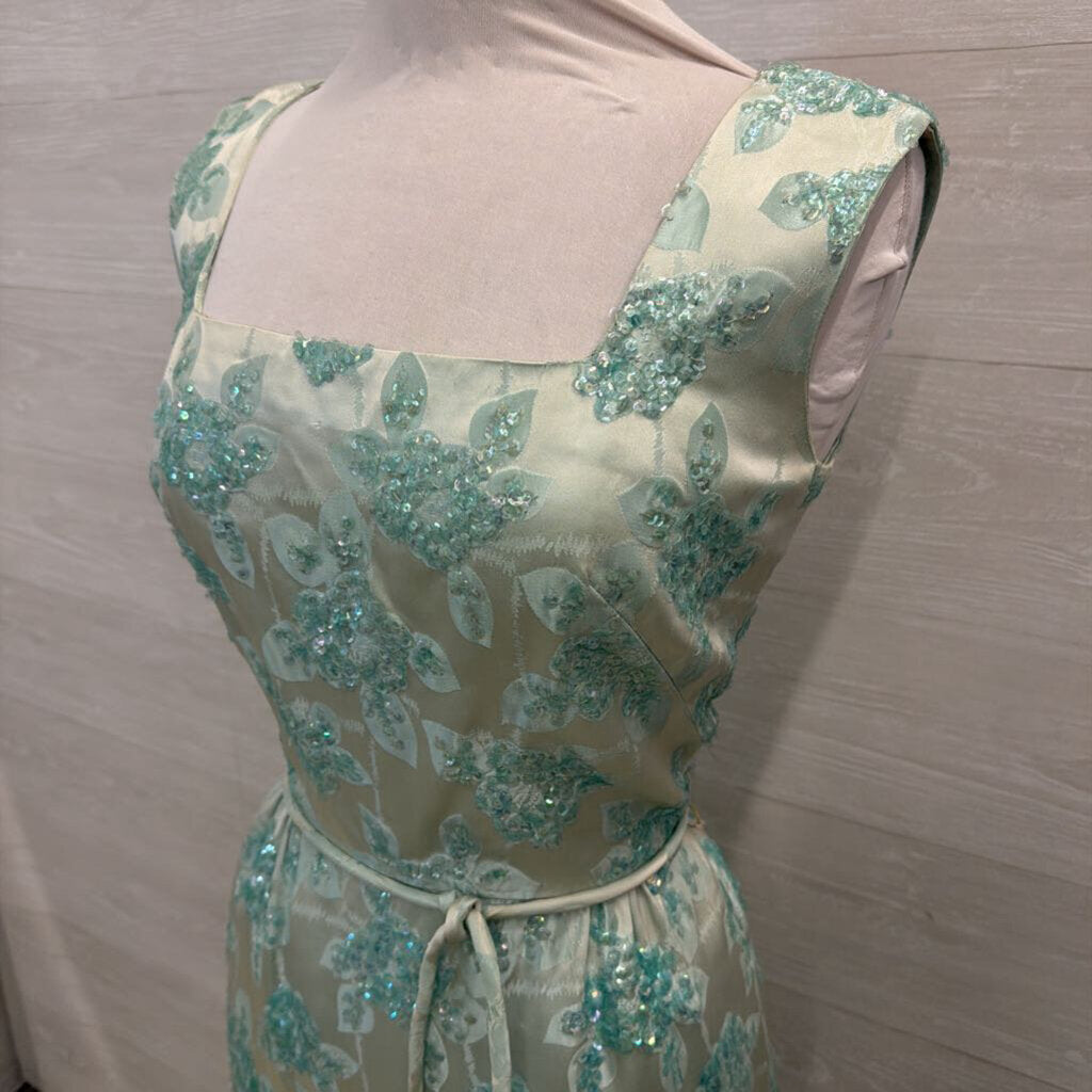 Vintage Blue Beaded Lace Short Formal Dress Small