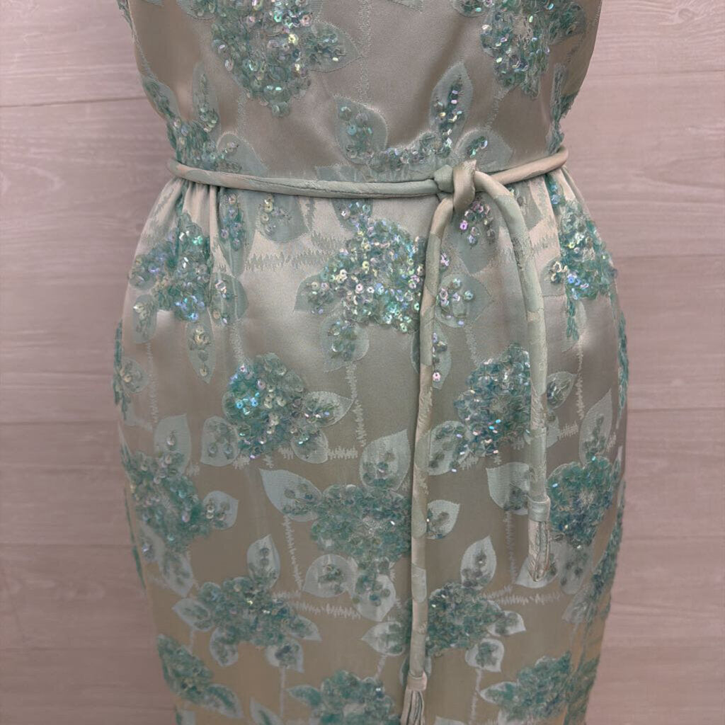 Vintage Blue Beaded Lace Short Formal Dress Small