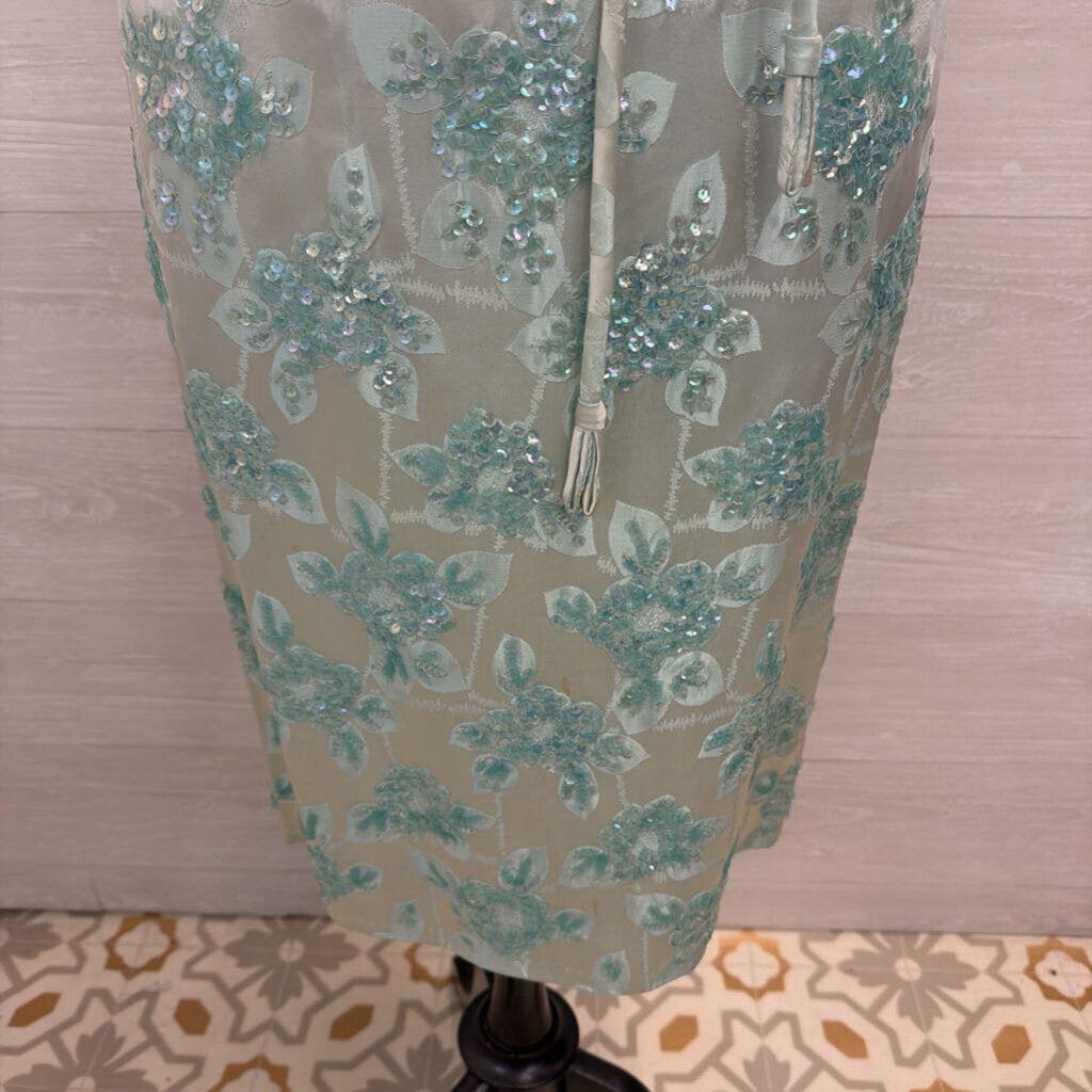 Vintage Blue Beaded Lace Short Formal Dress Small