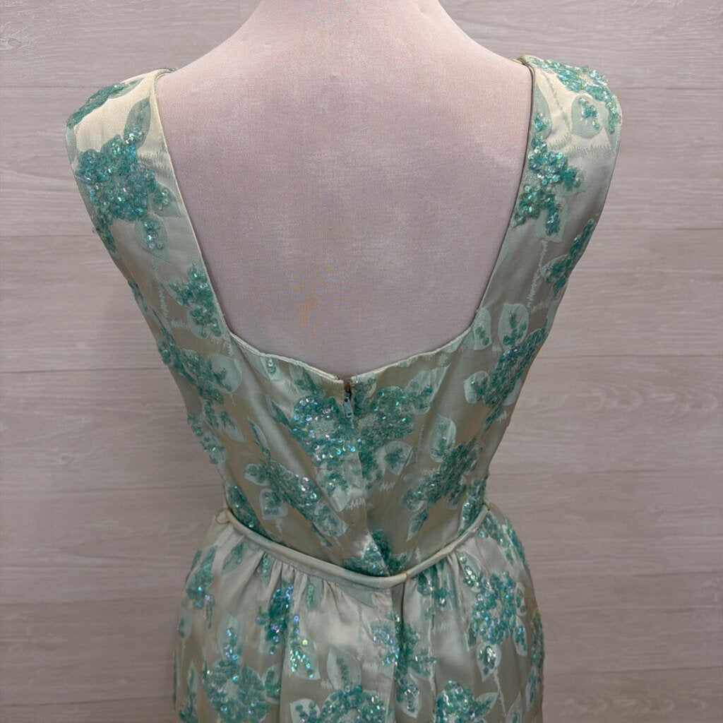 Vintage Blue Beaded Lace Short Formal Dress Small