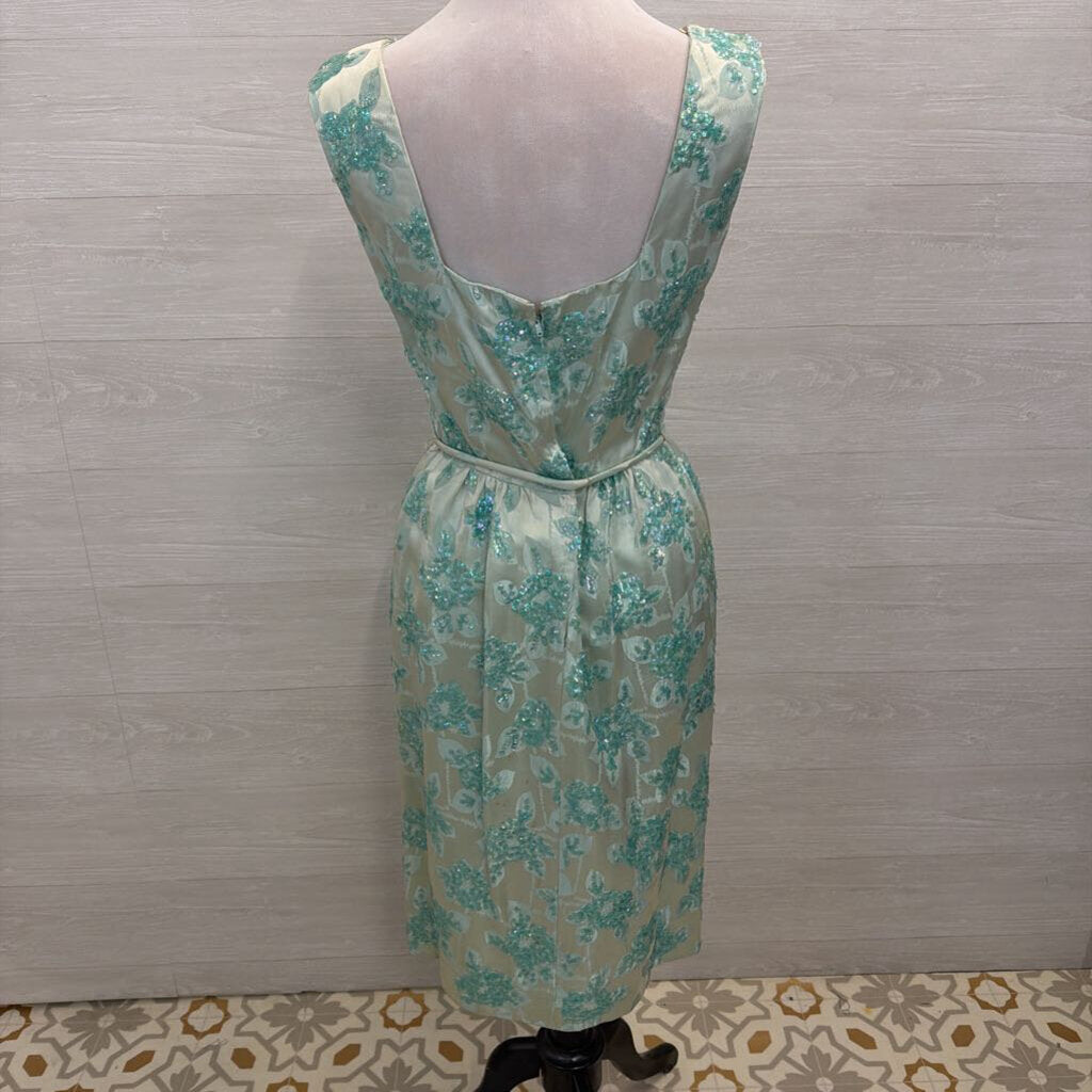 Vintage Blue Beaded Lace Short Formal Dress Small