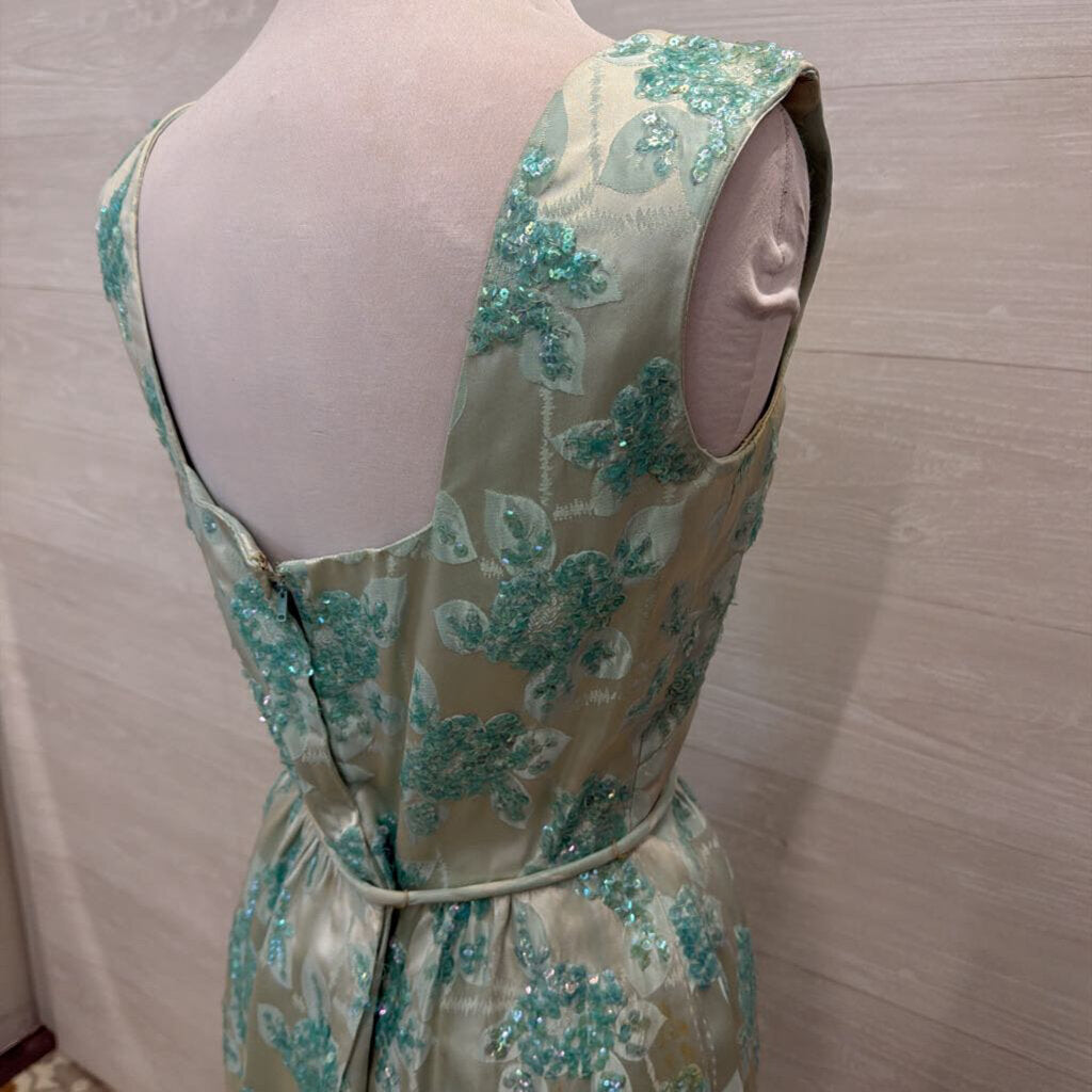 Vintage Blue Beaded Lace Short Formal Dress Small