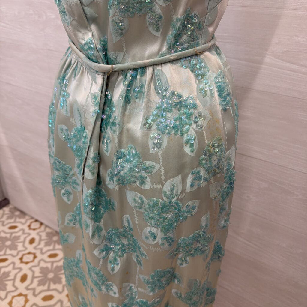 Vintage Blue Beaded Lace Short Formal Dress Small