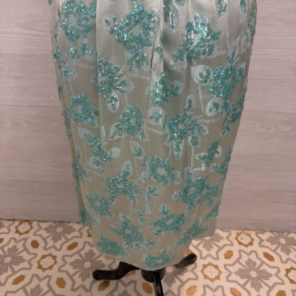 Vintage Blue Beaded Lace Short Formal Dress Small