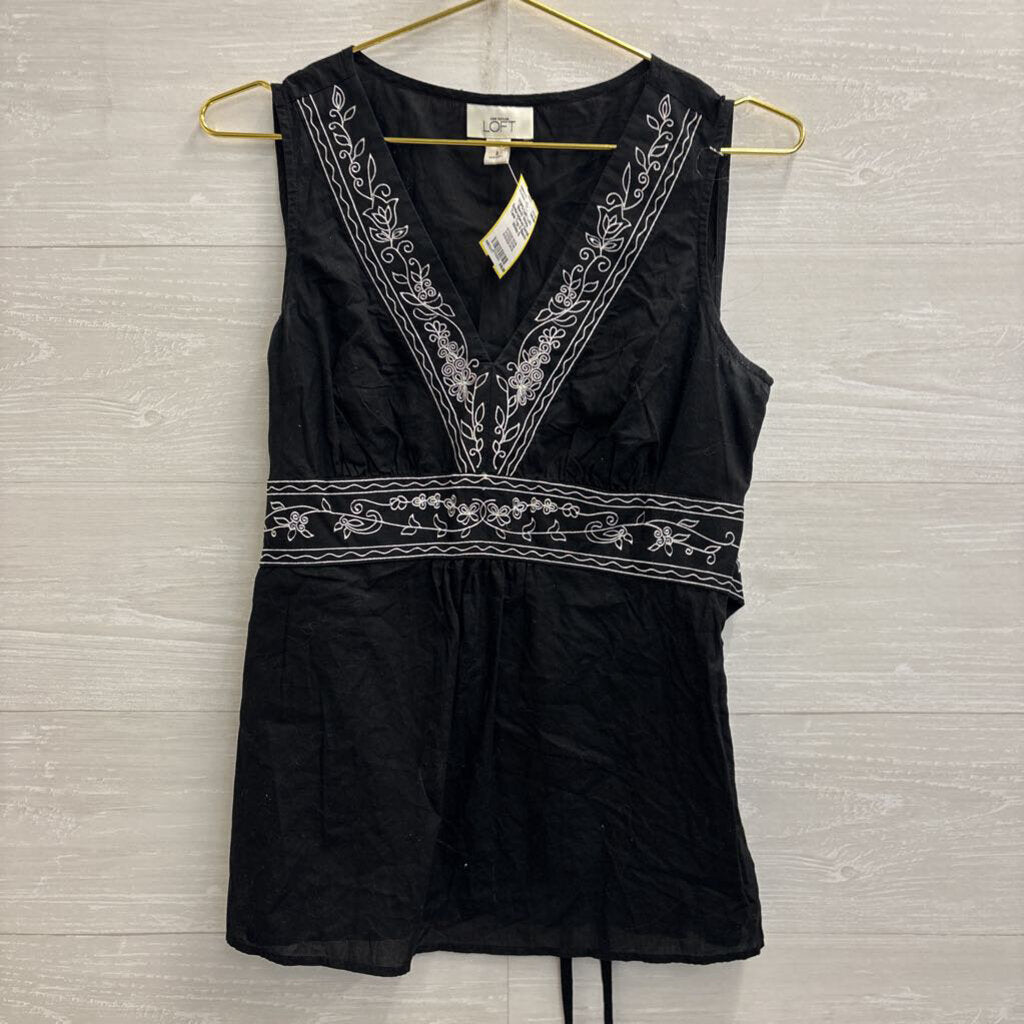 Loft Black/ White Embroidered Detail Tank Top 8