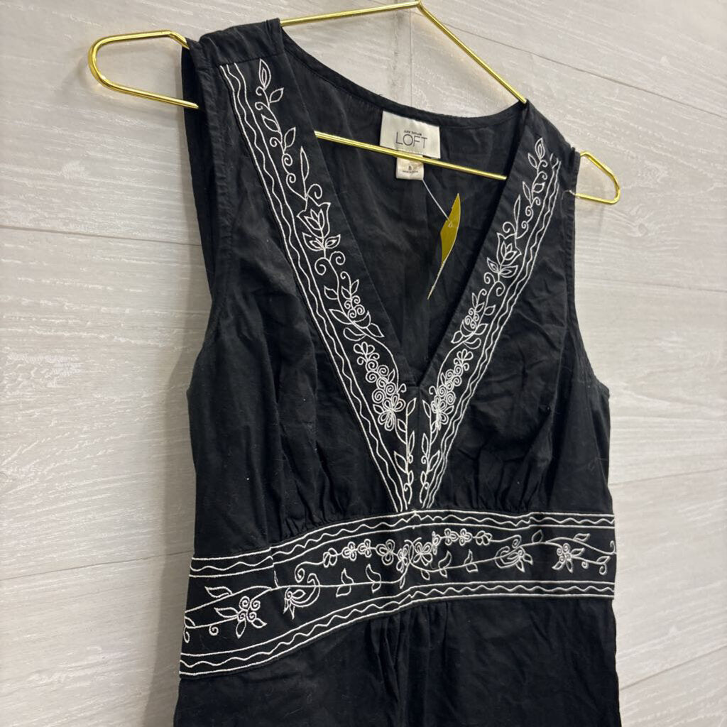 Loft Black/ White Embroidered Detail Tank Top 8