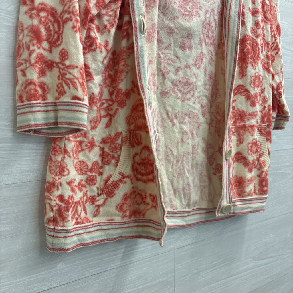Eddie Bauer White/ Red Print Soft Hooded Cardigan Small