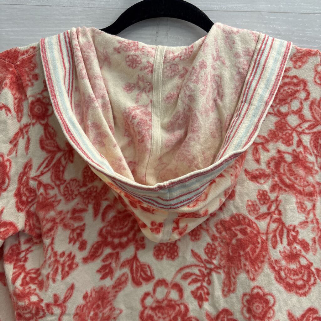 Eddie Bauer White/ Red Print Soft Hooded Cardigan Small