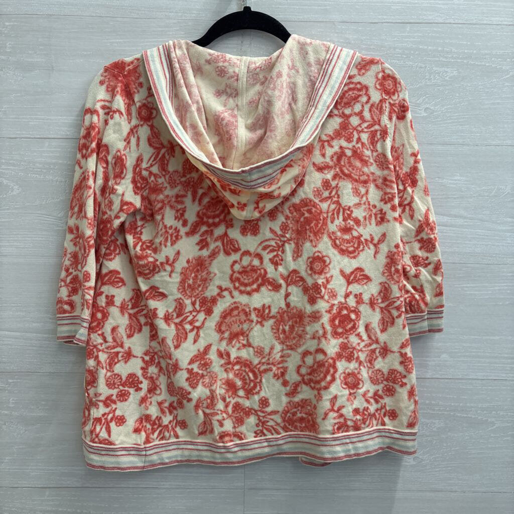 Eddie Bauer White/ Red Print Soft Hooded Cardigan Small
