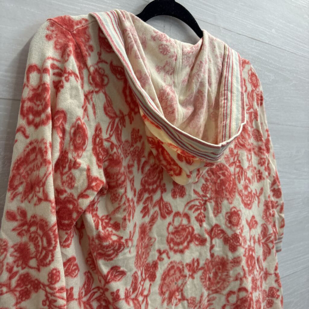 Eddie Bauer White/ Red Print Soft Hooded Cardigan Small