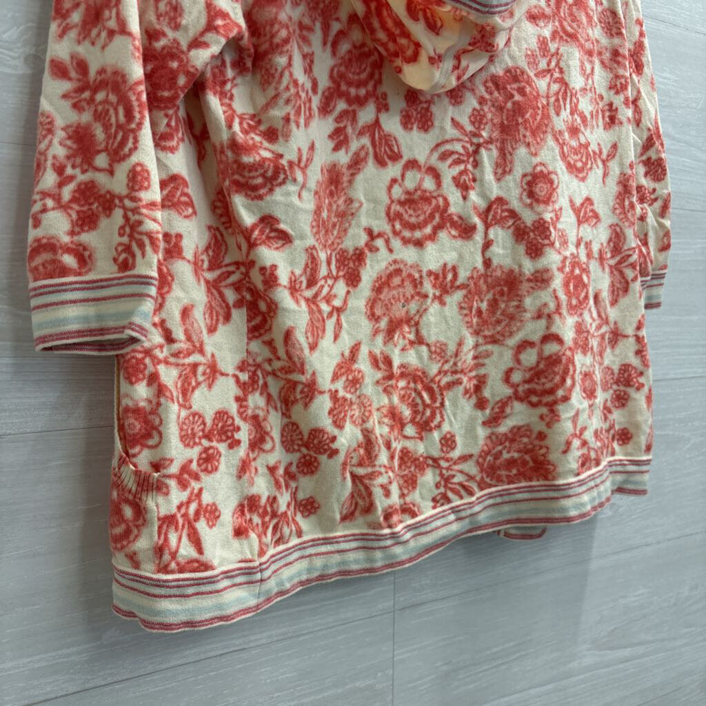 Eddie Bauer White/ Red Print Soft Hooded Cardigan Small