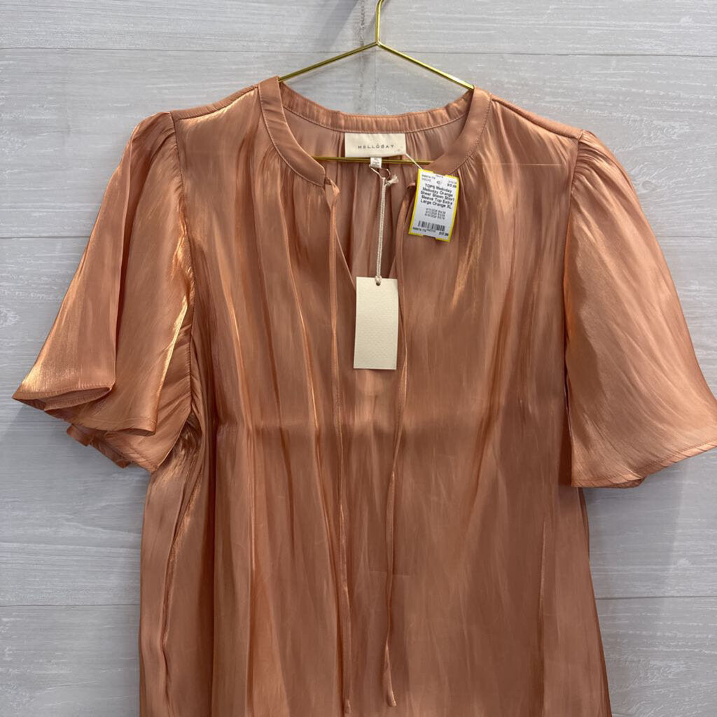 Melloday Orange Sheer Sheen Short Sleeve Top Extra Large