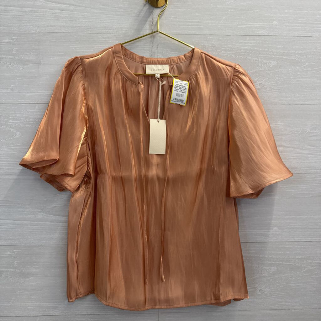 Melloday Orange Sheer Sheen Short Sleeve Top Extra Large